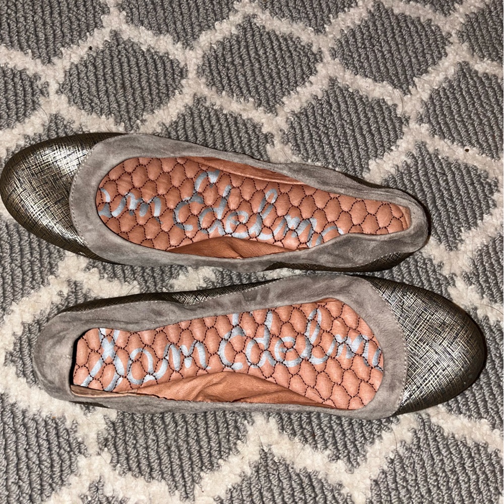 Size 8 SAM EDELMAN Gold and Grey Flats. NEVER WORN